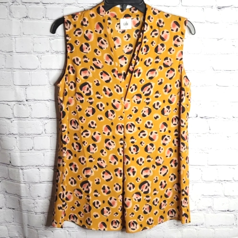 CAbi Yellow Pink Prowl Leopard Print Blouse Top Size Small - Picture 1 of 5